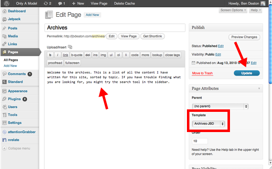 Archives template page
